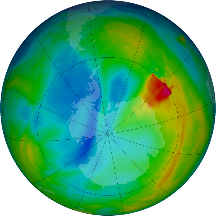 Antarctic ozone map for 30 June 1992